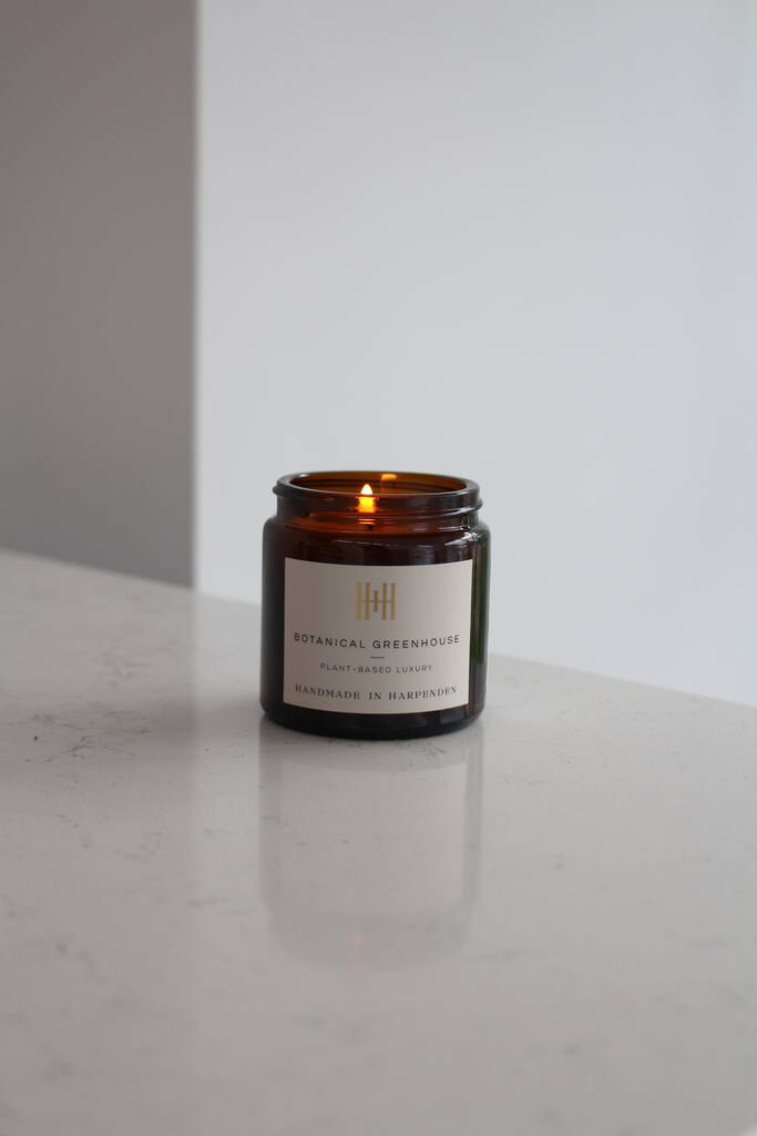 Botanical Greenhouse Amber Apothecary Style Candle By Handmade in Harpenden