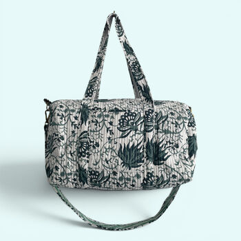 Large Weekend Duffle Bag | Teal Block Print Floral, 5 of 7