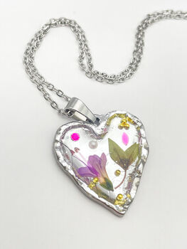 Silver Colour Heart Necklace With Pink Flowers, 2 of 7