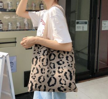 Knitted Leopard Print Large Shoulder Bag, 5 of 7