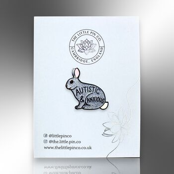 Autistic And Anxious Silver Glitter Bunny Enamel Lapel Pin, Asperger's Syndrome, Autism Gift For Children, 4 of 8
