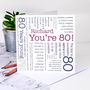 80th Birthday Card 'You're 80!' Quotes, thumbnail 2 of 6