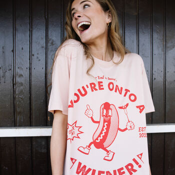 You’re Onto A Wiener Women’s Hot Dog Graphic T Shirt, 2 of 3