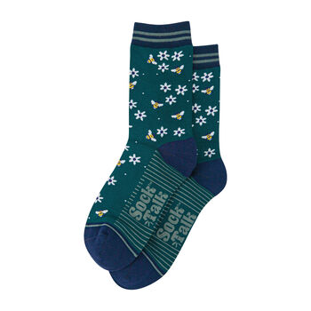 Winter Bees Floral Bamboo Ankle Socks Women's Green, 3 of 3