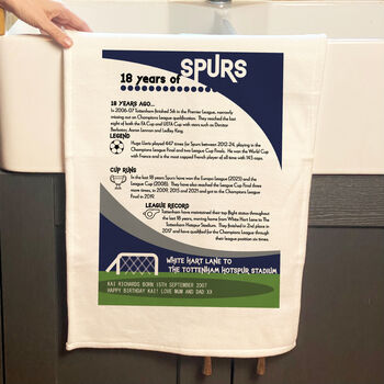 Years Of Following Tottenham Tea Towel Birthday Gift For Spurs Fan, 2 of 5