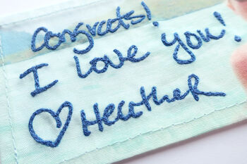 Custom Photo And Embroiderd Handwriting Wedding Dress Label, 5 of 6
