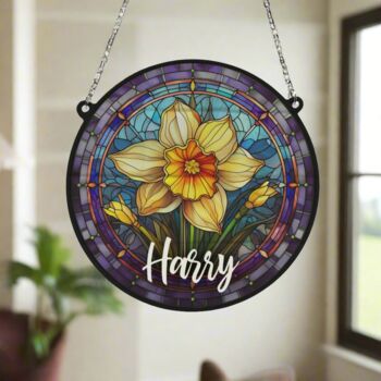 Daffodil Personalised Stained Glass Effect Suncatcher, 3 of 6