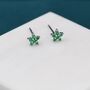 Sterling Silver Emerald Green Flower Cz Stud Earrings, thumbnail 2 of 12