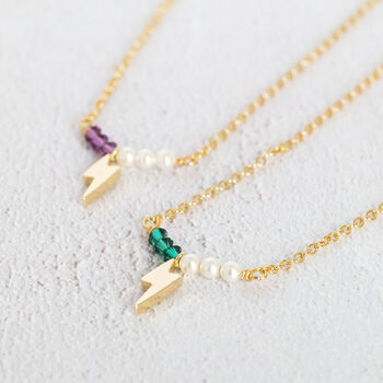 Lightning Bolt Birthstone And Pearl Bar Necklace, 6 of 12