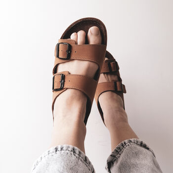 Leather Sandals With Memory Foam Insole In Honey, 4 of 8