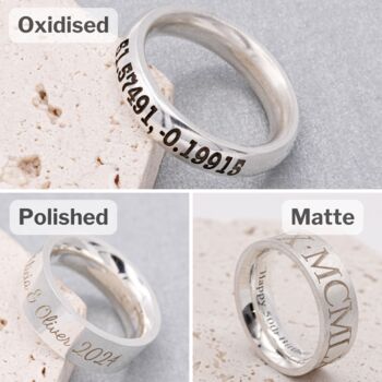 Latitude Longitude Coordinates Silver Ring 8mm Flat Profile, 7 of 9