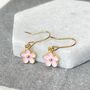 Pink Daisy Enamel Earrings Gold Plated Flower Gift, thumbnail 1 of 5