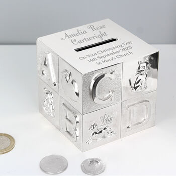 Personalised Big Name Abc Money Box – Baby Keepsake For Christening Or New Baby Gift, 2 of 4