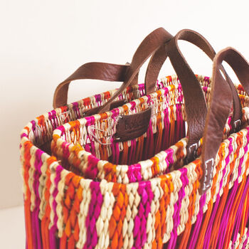 Decorative Reed Basket, Pink And Orange Stripe, 4 of 6