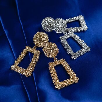 Vintage Hollow Geometric Foil Square Drop Earrings, 6 of 8
