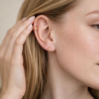 Mini Gold Plated Sterling Silver Huggie Sleeper Hoop Earrings – 10mm, 3 of 8