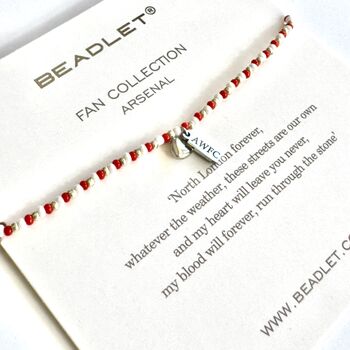 Arsenal Women Wsl Awfc Bead Bracelet With Heart Charm Fan Gift, 2 of 6