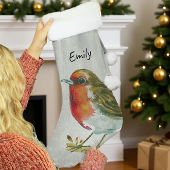 Personalised Robin Silver Grey Stocking, 2 of 4