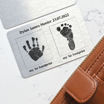 Personalised Hand And Footprint Wallet Metal Cards, 4 of 11