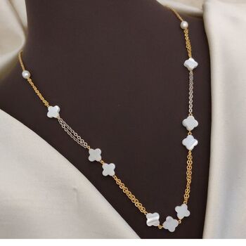 Gold White Enamel Clover Shamrock Choker Necklace, 6 of 7