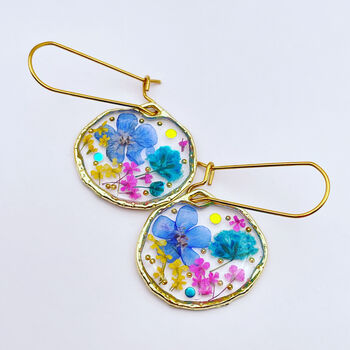Real Flowers Round Drop Earrings Small Hand Made, 2 of 12