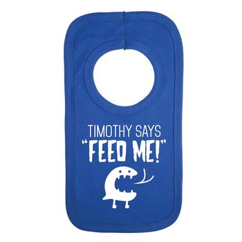 Personalised 'Baby Says Feed Me' Baby Bib, 3 of 8