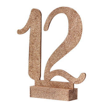 Rose Gold Glitter Wooden Table Numbers One 12, 2 of 4