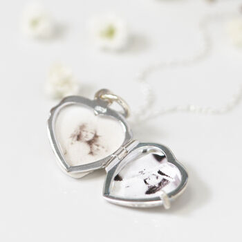Personalised Sterling Silver Heart Locket On Ball Chain, 2 of 12