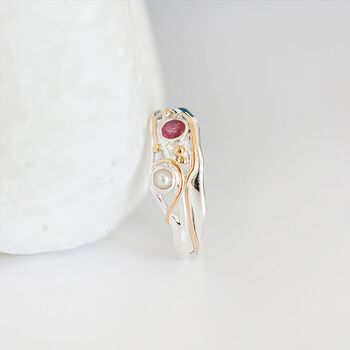 Molten Sterling Silver Ruby And Pearl Ring, 3 of 5