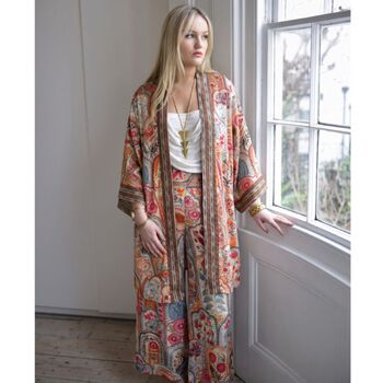 'Rei' Pink, Orange And Cream Floral Tile Print Viscose Palazzo Trousers, 2 of 3