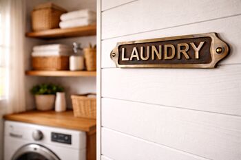 Solid Brass Laundry Plaque Brass With Antique Finish, 3 of 6