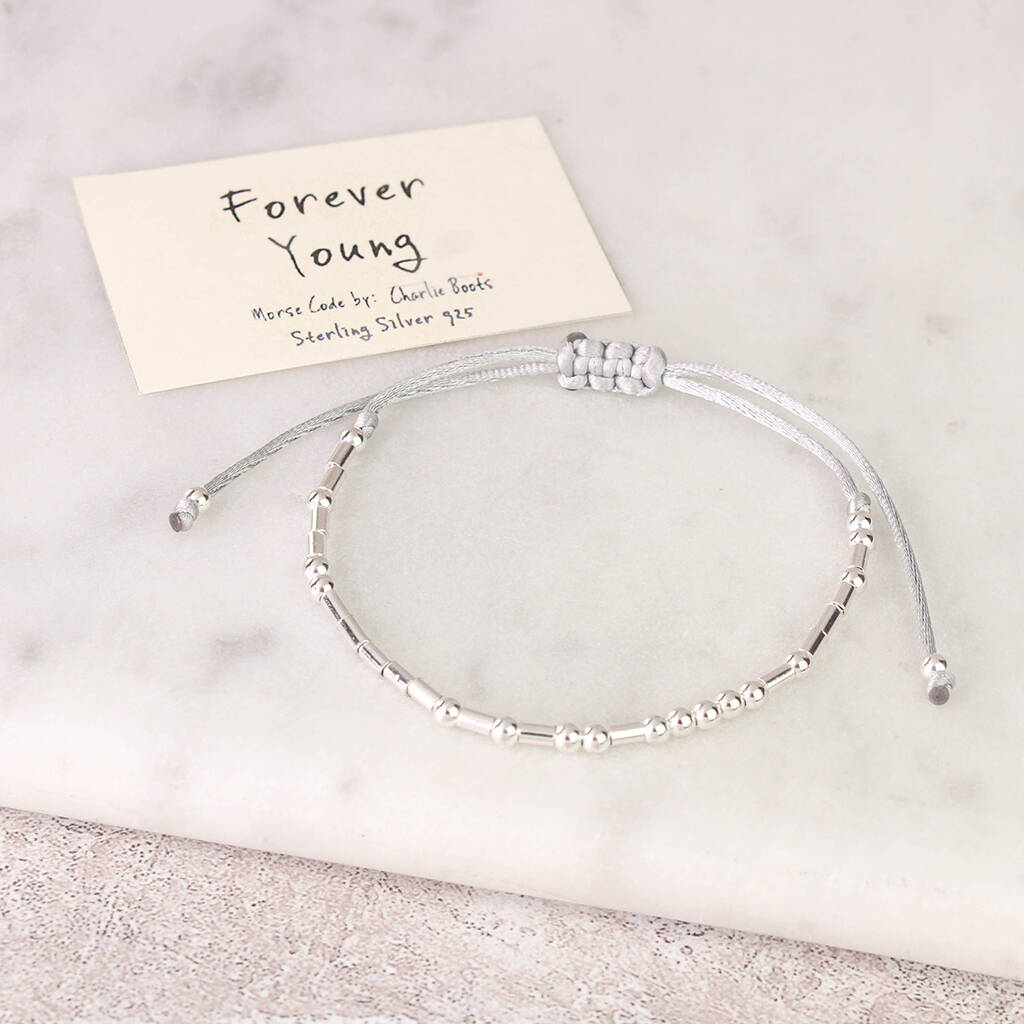 Sterling Silver 'Forever Young' Morse Code Bracelet, 1 of 6