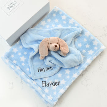 Personalised Baby Blanket And Puppy Comforter Gift Set, 2 of 8