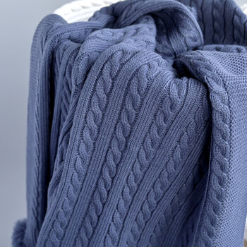 Personalised Dusty Blue Knitted Baby Blanket, 7 of 9