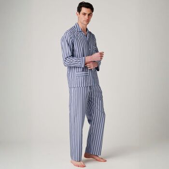 Men's 'Navy Spark' Stripe Crisp Cotton Pyjama Set, 2 of 4