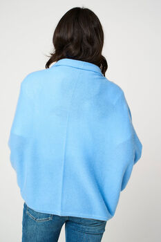 Sky Blue 100% Cashmere Multi Ways Button Poncho Shawl Gift Boxed, 9 of 12