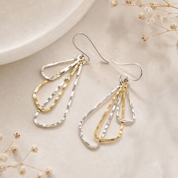 Hammered Drop Triangular Gold Plated Silver Earrings, 2 of 7