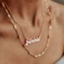 16 K Gold Plated Feminist Script Nameplate Necklace, thumbnail 3 of 4
