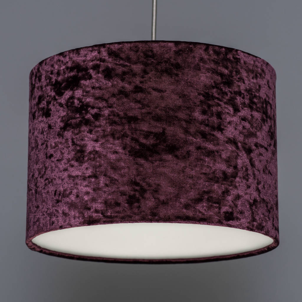 Copper Table Lamp With Choice Of Velvet Lampshade By Quirk Aubergine