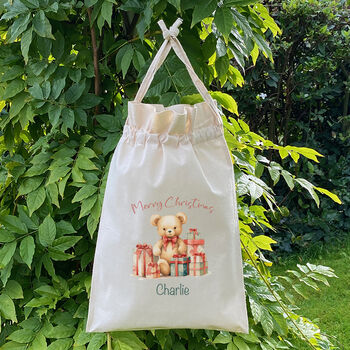 Personalised Cotton Teddy Christmas Gift Bag, 2 of 3