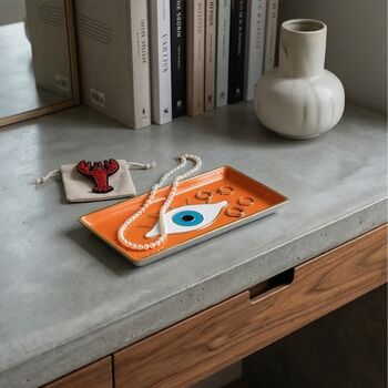 Evil Eye Aluminium Trinket Tray In Orange, 2 of 5