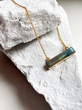 Labradorite Rectangle Necklace 18k Gold Plated Christmas Gift Present, 4 of 6