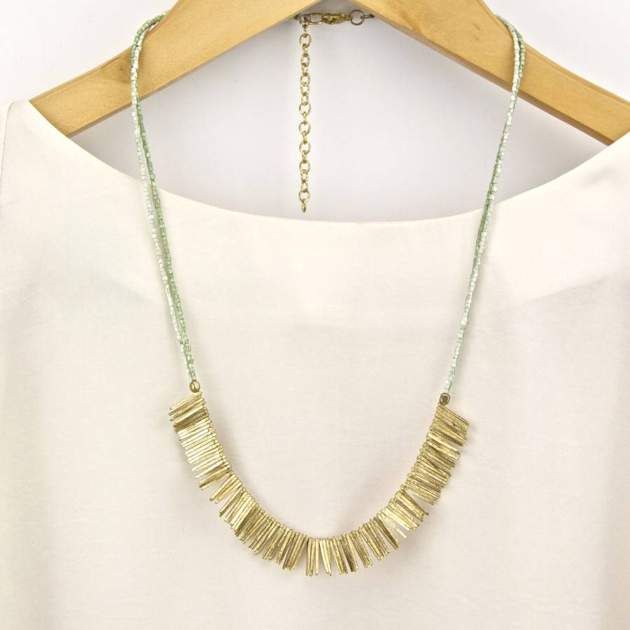 Textured Gold Fringe Mint Green Necklace By Gaamaa | notonthehighstreet.com