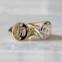 Initials And Diamonds Signet Ring Gold/Silver, thumbnail 1 of 8