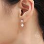 Sterling Silver Cz Crystal With Dangling Pearl Earrings, thumbnail 5 of 11