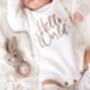 Hello World Embroidered New Baby Long Sleeve Knitted Romper, thumbnail 4 of 12