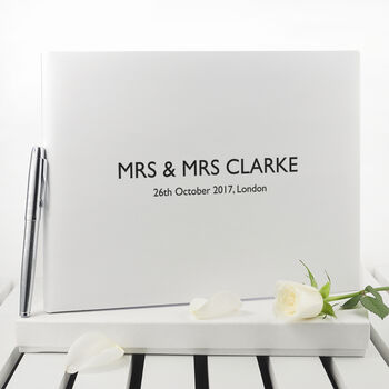 Engraved White Leather Wedding Guest Book, 4 of 12