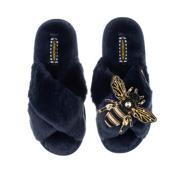 Classic Laines Slippers With Artisan Honeybee Brooch, 3 of 7