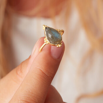 Grey Labradorite Pear Shaped Matt Gold Vermeil Ring, 5 of 8