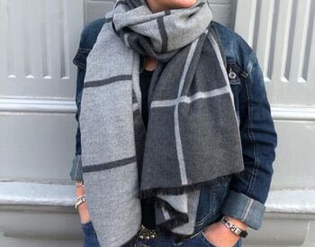 Cashmere Blend Check Reversible Blanket Scarf, 6 of 12